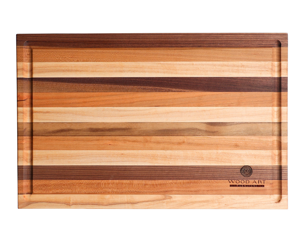 Tabla de grano de borde con canal para jugos – Nogal, Maple y Cerezo