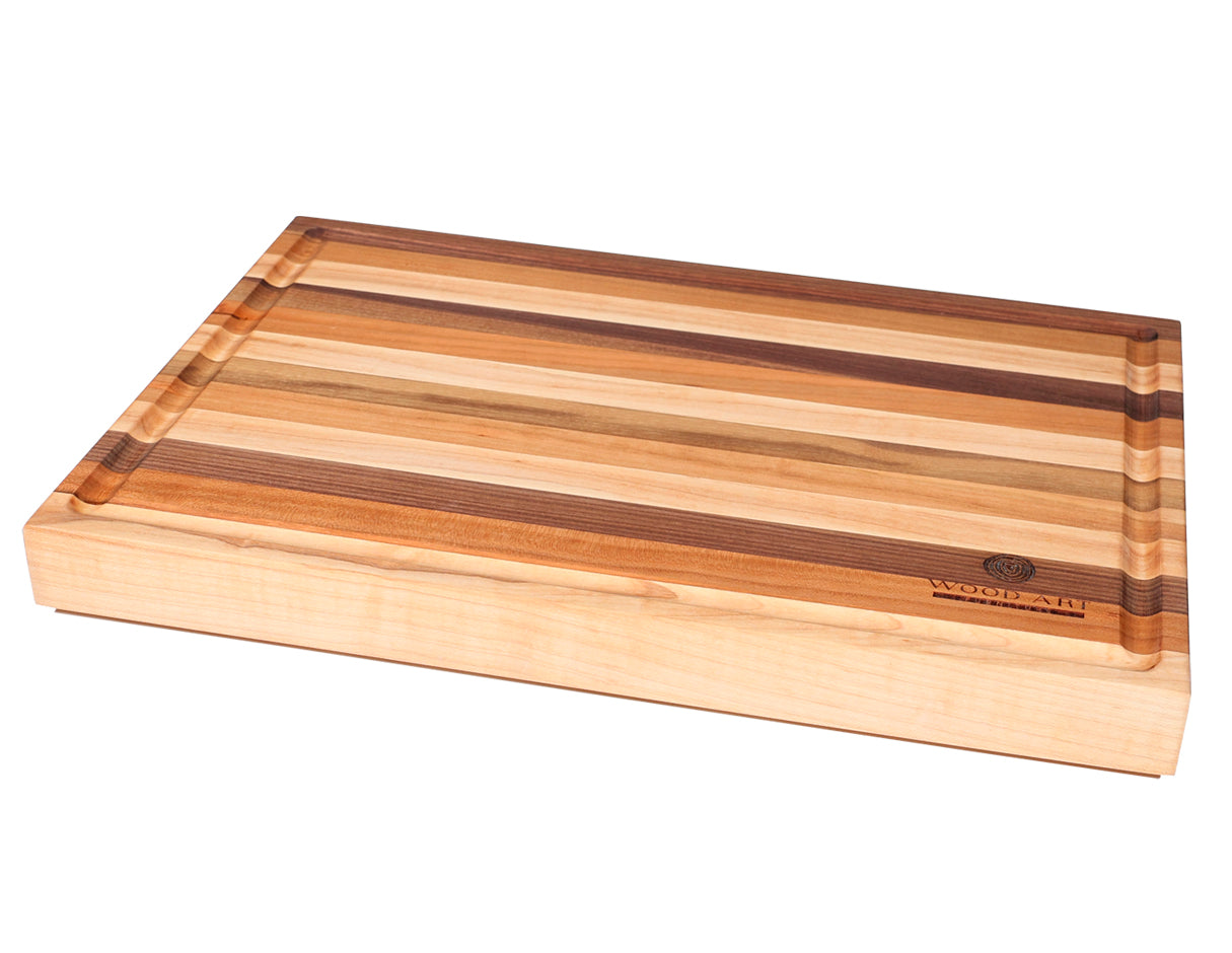 Tabla de grano de borde con canal para jugos – Nogal, Maple y Cerezo