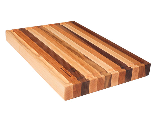 Tabla de grano de borde con canal para jugos – Nogal, Maple y Cerezo
