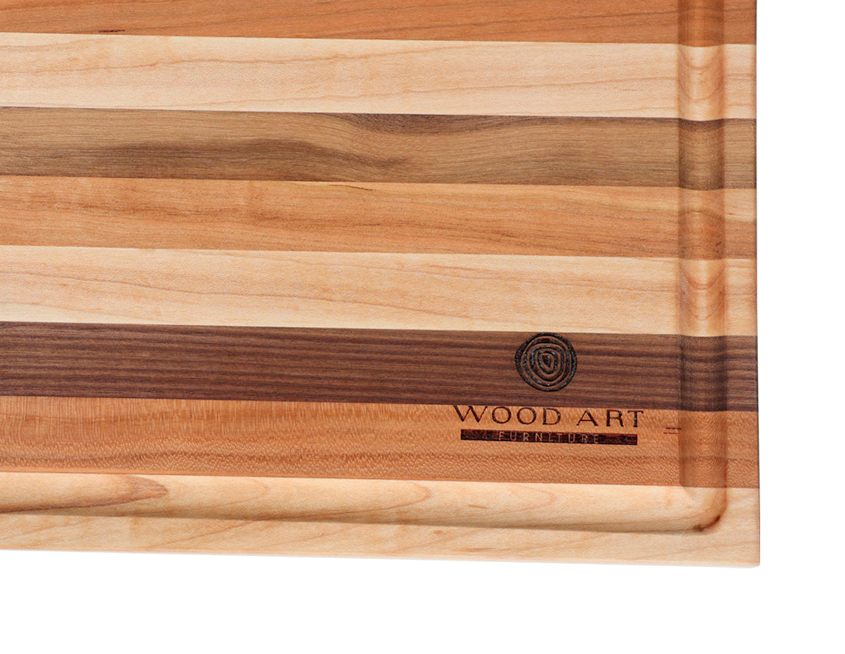 Edge-Grain Cutting Board with Juice Groove, Walnut, Maple and Cherry